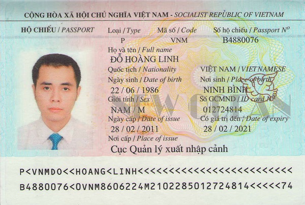 Trang thông tin cá nhân trên hộ chiếu